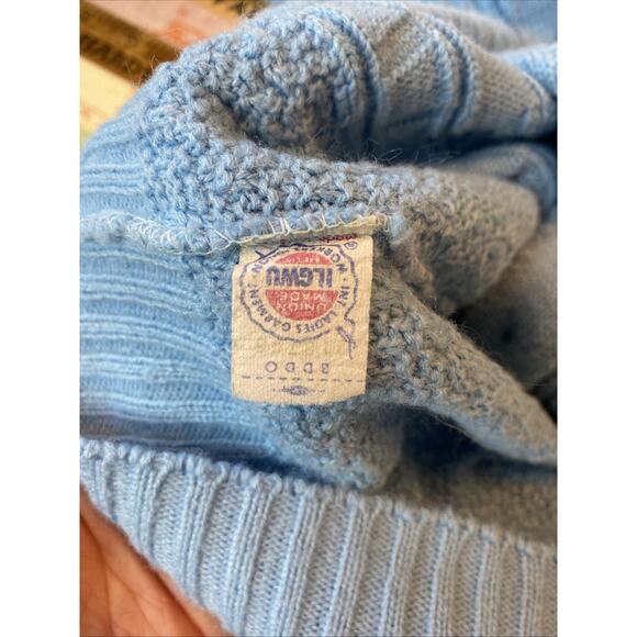 VINTAGE Grandpa Cardigan Sweater Mens M Sky Blue Grunge Cobain Union Made USA - Picture 6 of 10
